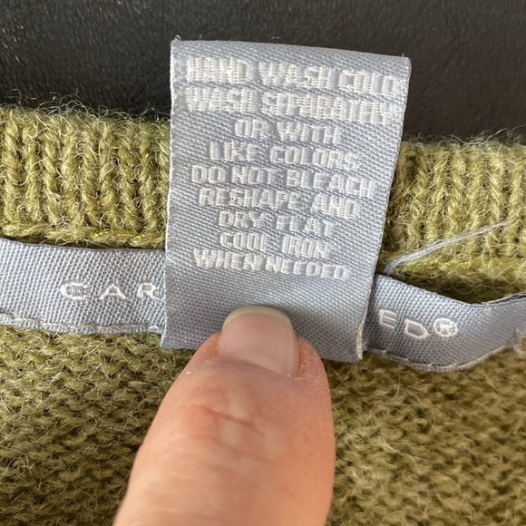 Vintage Carroll Reed Large Green Button Front Wool Cardigan w/ Yarn Pom Details. - Picture 6 of 6